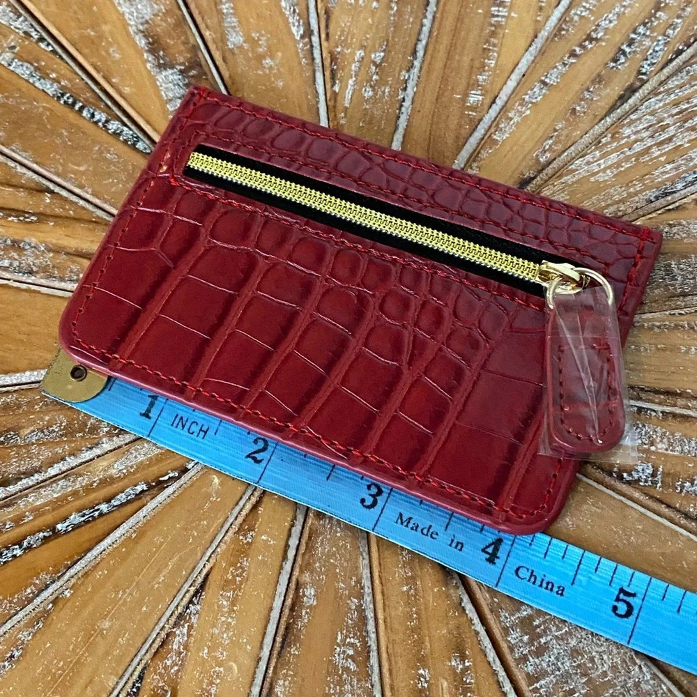 NWOT B-low the Belt Red Faux Croc Card Holder with Gold Tone Hardware - Picture 6 of 7
